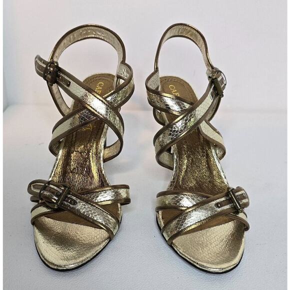 Women's shoes CafèNOIR EU 40 (US 9) Sandals Heels gold/bronze trim leather NEW - Picture 3 of 10